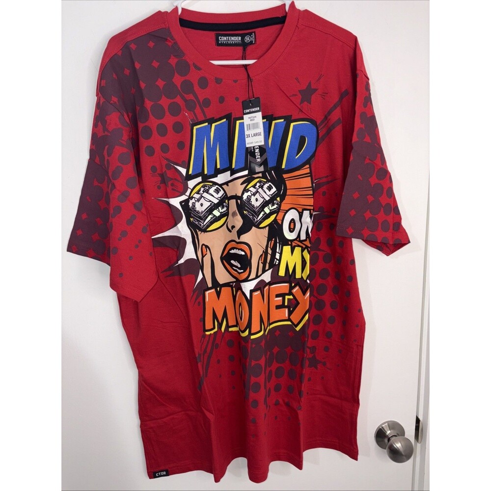 Contender Shirt Mens 3XL Red Mind On My Money $100 Bills Comic‎ Book Art